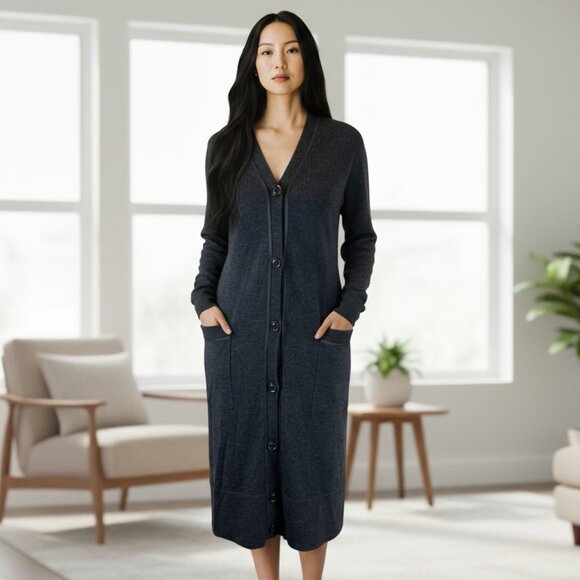 Diane Von Furstenberg Wool Charcoal Grey Long Cardigan dDess - Picture 1 of 6